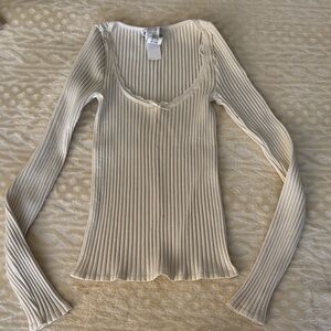 Zara Beige Ribbed Long Sleeve Top
